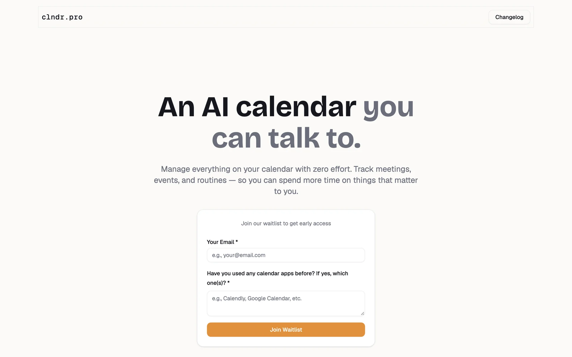 clndr.pro landing page