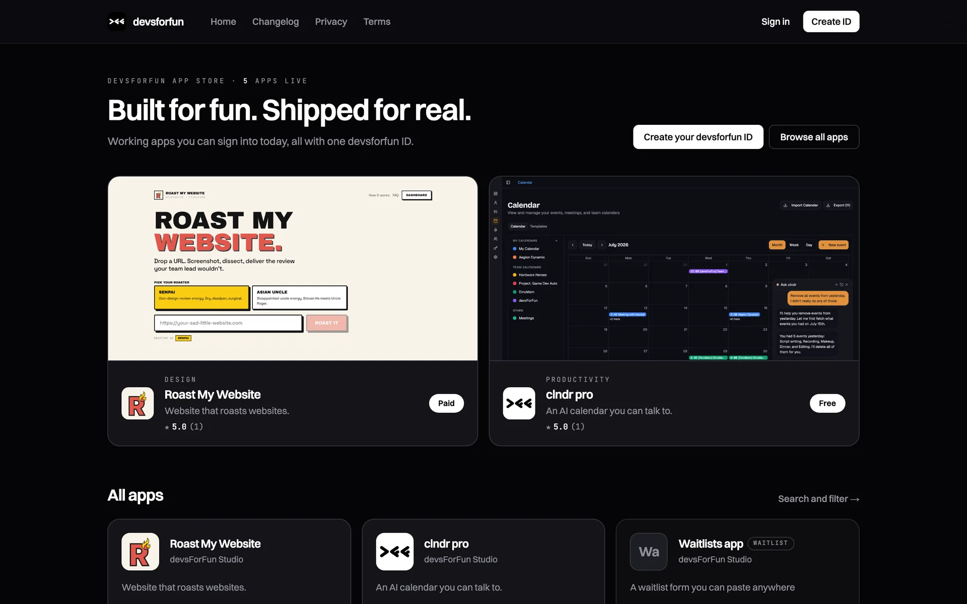 devsforfun app store, dark mode