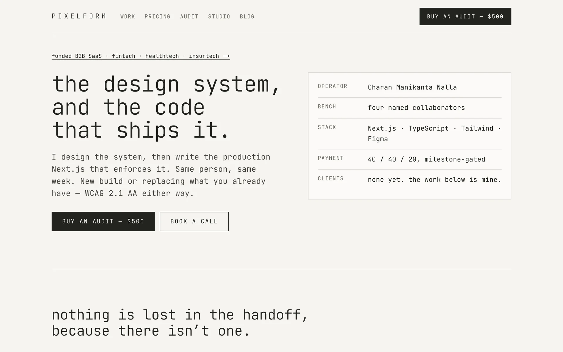 Pixelform landing page
