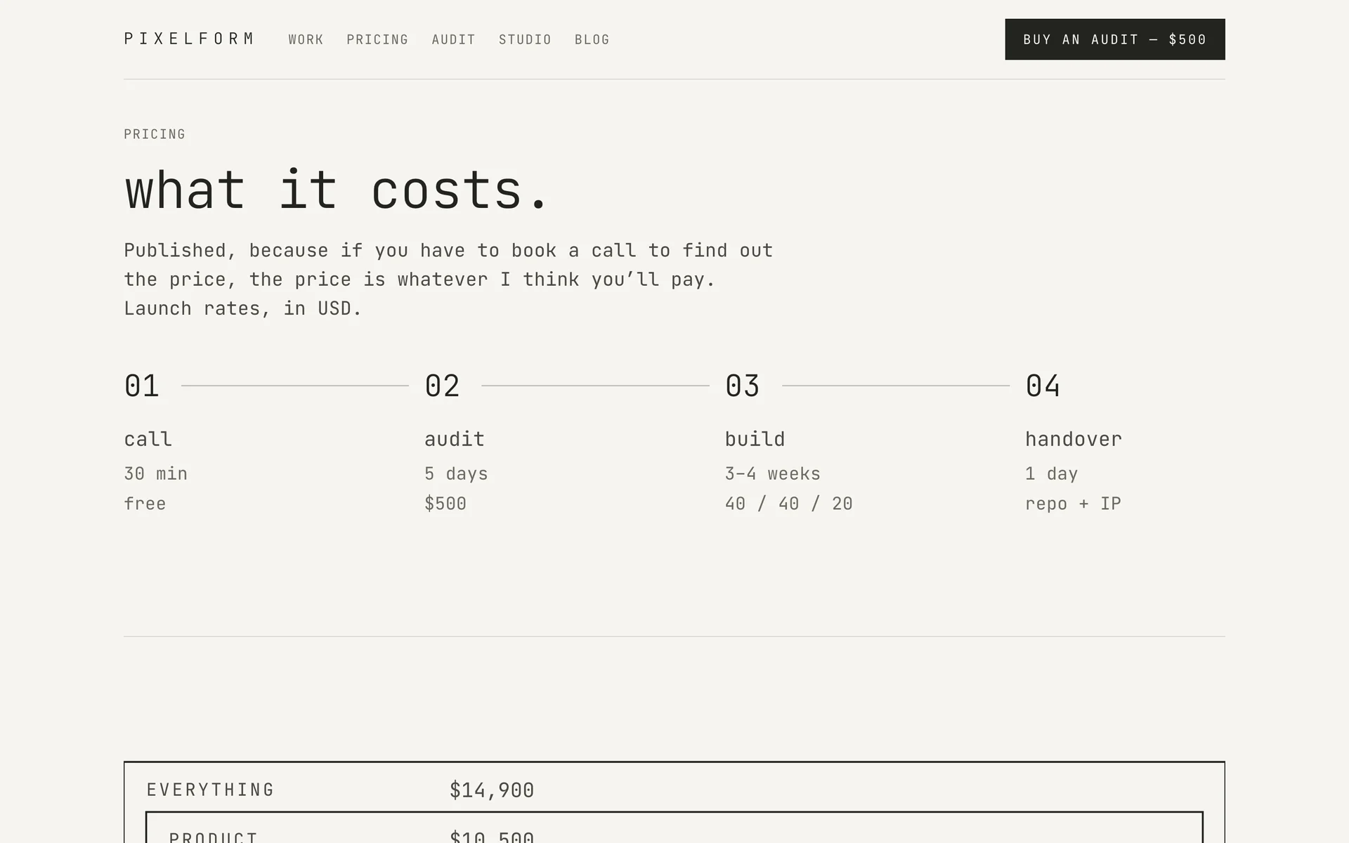 Pixelform pricing