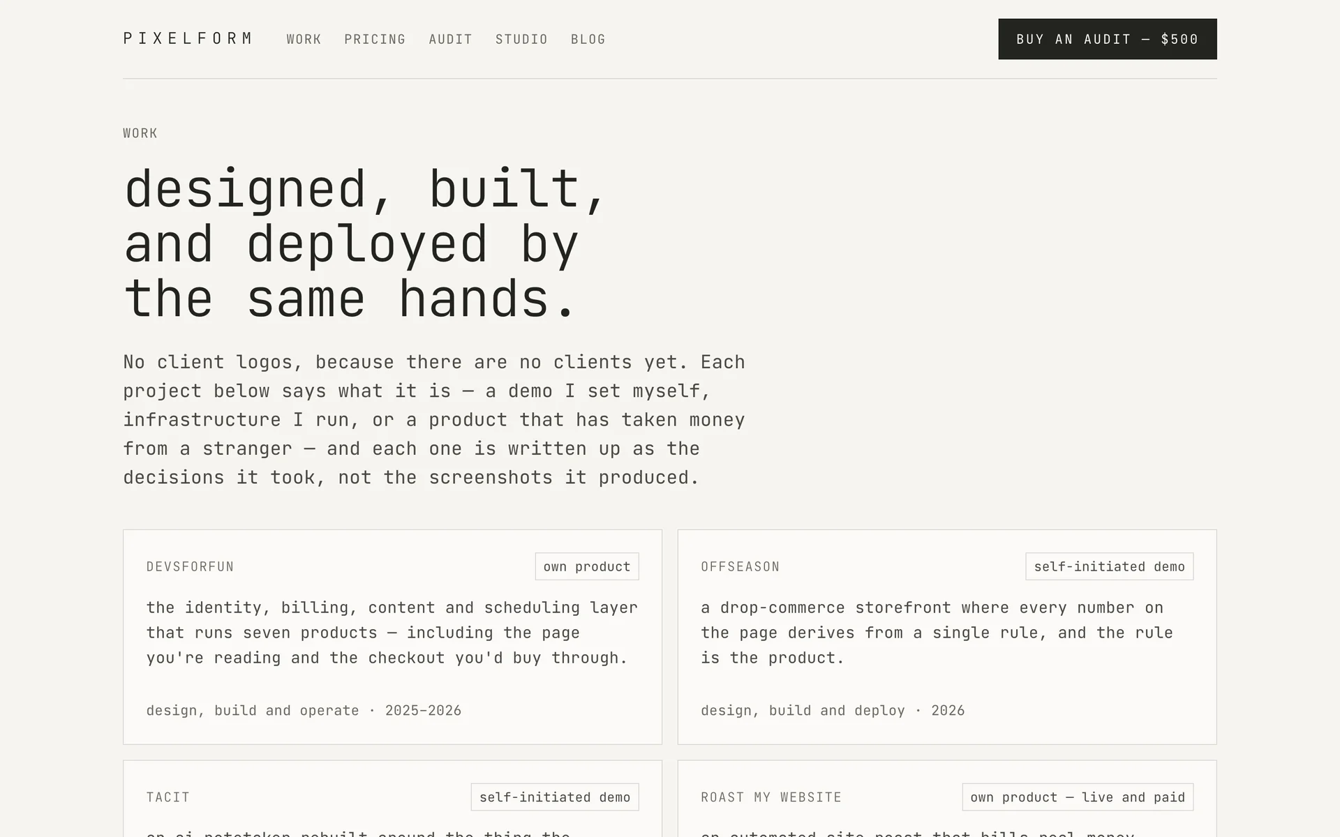 Pixelform work index