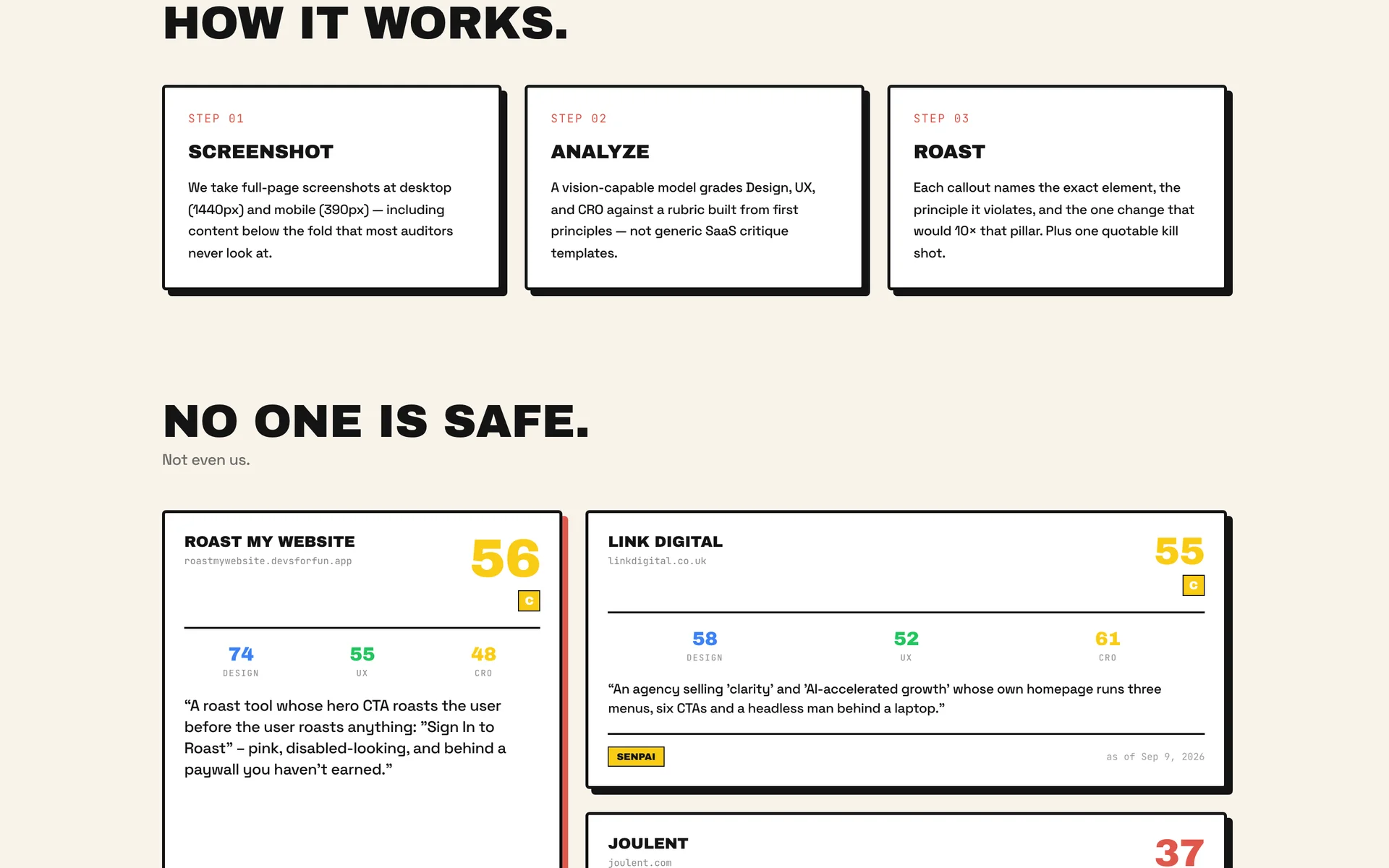 Roast My Website, how it works